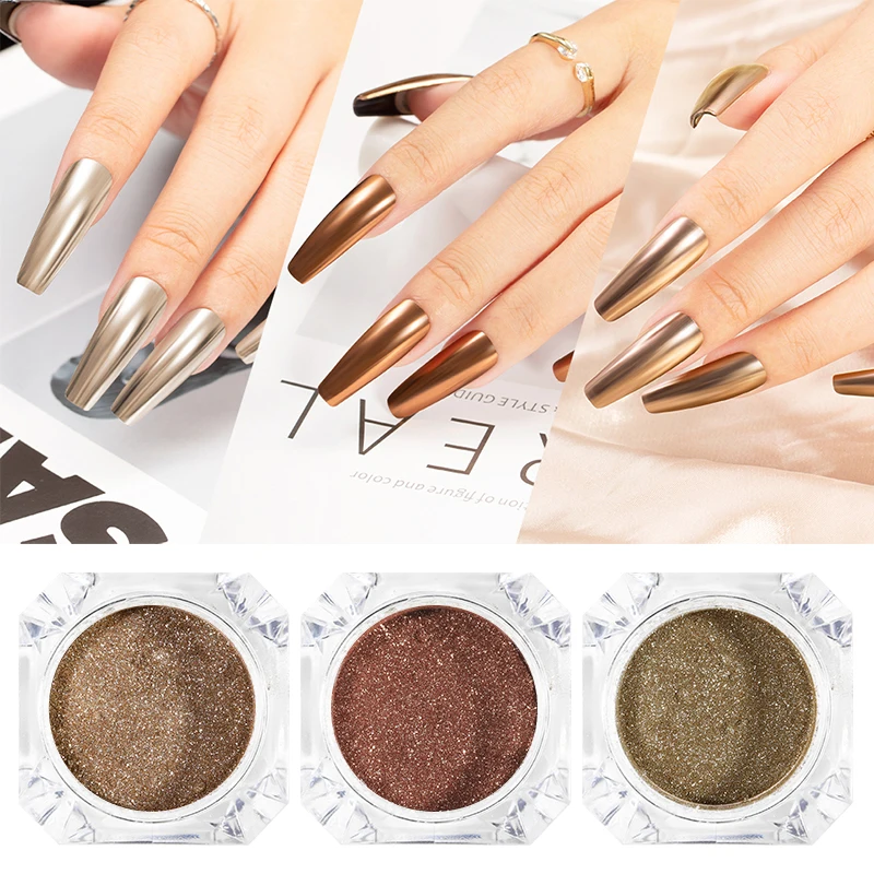 Holographic Nail Powder Chrome Laser Pigment 3 Color Glitter Nail Art Decorations Champagne/Bronze Color Nail Mirror Powder