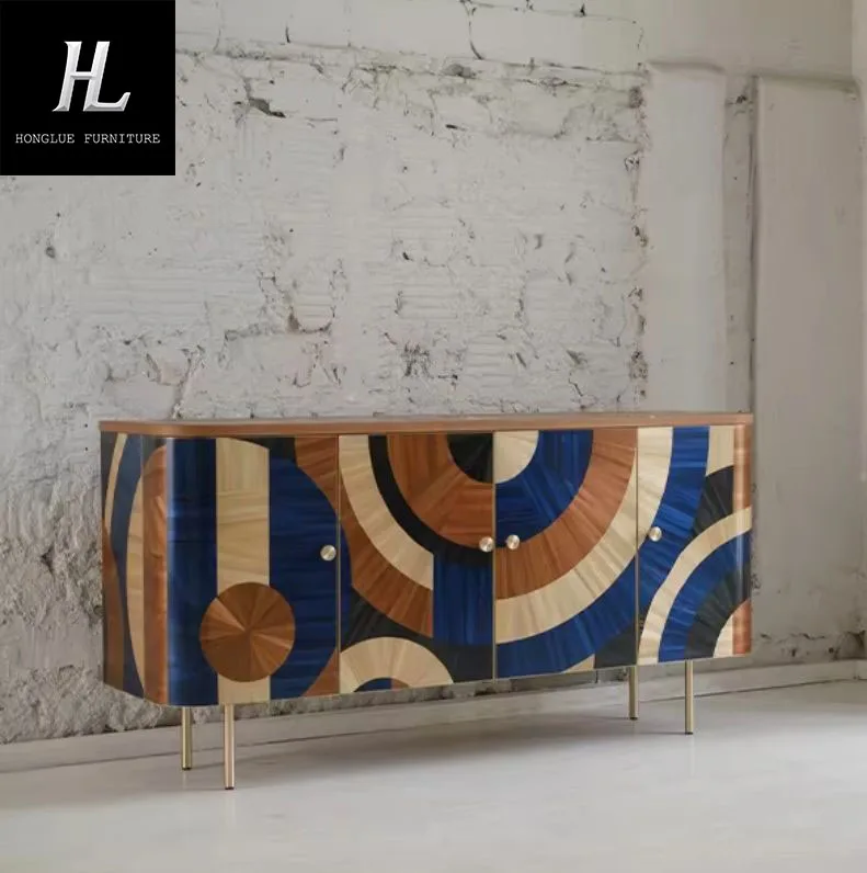 Collection level black and white elegant color matching lacquer wood hand-painted medieval French dining sideboard