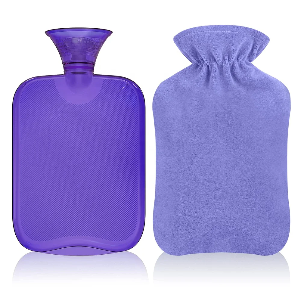 water injection warm supplies transparent 2l pvc hot water bottle bag muti color and flecce cover for winter warming
