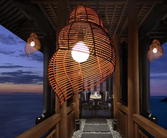 
Bamboo Retro Pendant Light handmade Wicker Rattan Lamp Modern Natural Conch Design Weave Lamp 