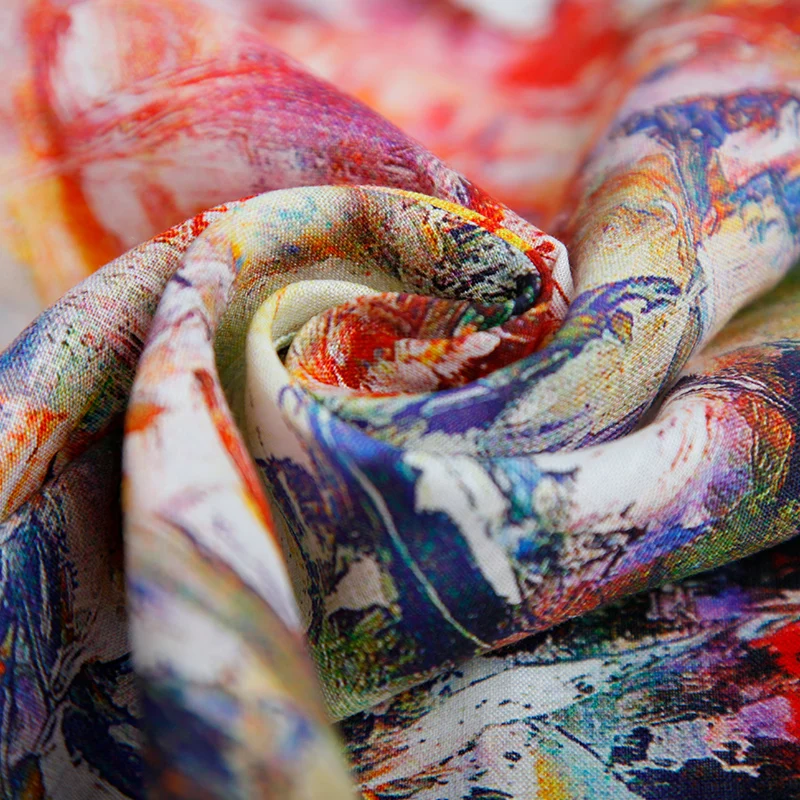 Pure linen high quality 17*17/52*53 Linen soft fabric red Floral for comfortable clothing