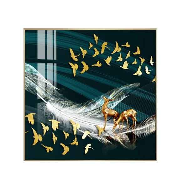 High quality abstract golden horse crystal porcelain painting art living room bedroom decoration crystal painting