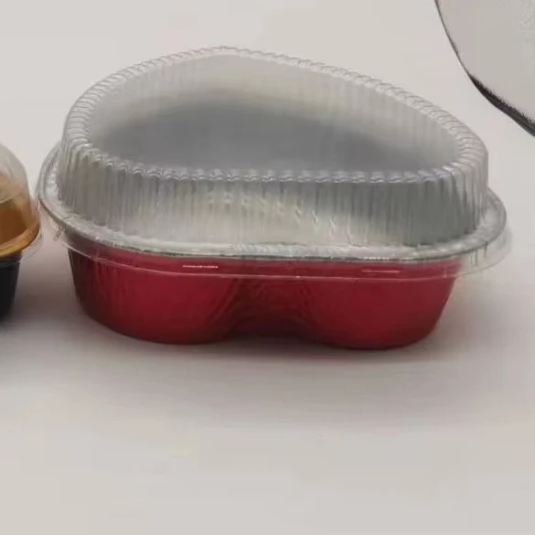 Hot selling professional factory 8011 Colored gold Ovensafe aluminum foil container Heart Shape Cupcakes tray with lid