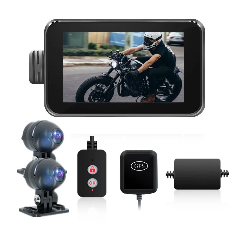 Motorcycle Dash Cam 4 Inch 1080P Dual Lens Wifi Video Recorder Motorbike Camera Sports Action Camera