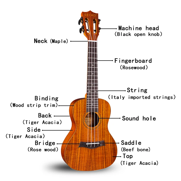 Gecko Hot Sale 23-inch GU9 Shiny Frayed Ukulele String Instrument