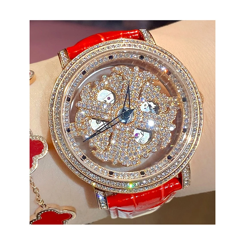 Latest stainless steel case diamond rolling dial women mechanical watches