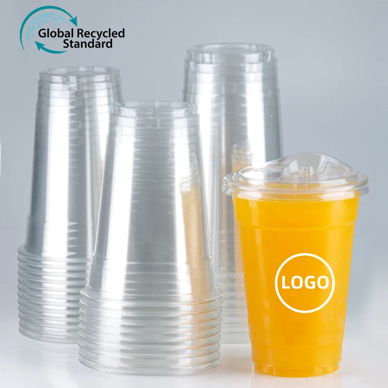 Custom Logo Personalization Measuring  PET Clear Disposable Plastic Cups For Boba Bubble Milk Tea Parties Drinks