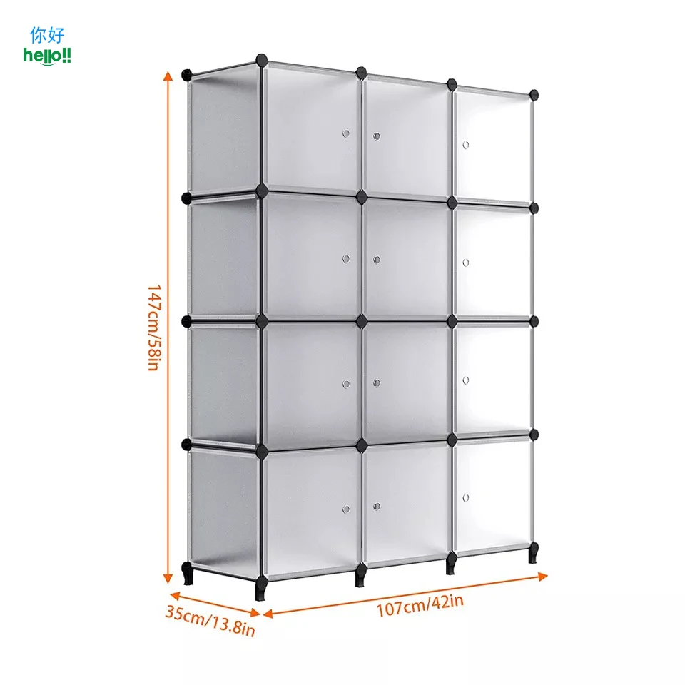 Multi-use Portable Wardrobe Modular Cabinet 17 Doors With Shelf Plastic Portable Wardrobe Foldable