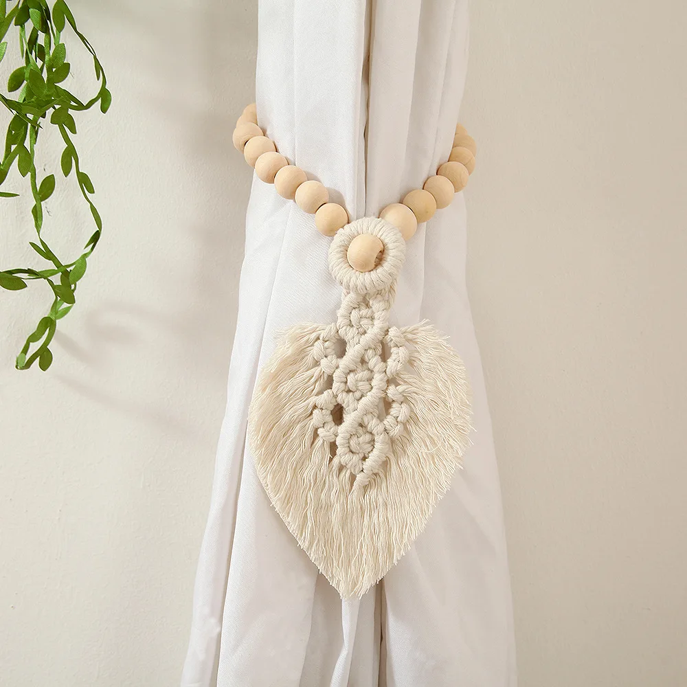 Eco-friendly Window Wood Bead Cotton Curtain Tiebacks Rope Buckles Holder Holdback Accessories For Home Bedroom
