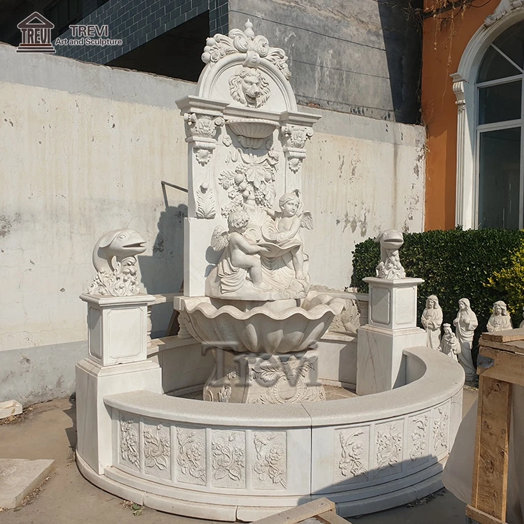 Western french white corner natural stone angel statue marble wall indoor fountain