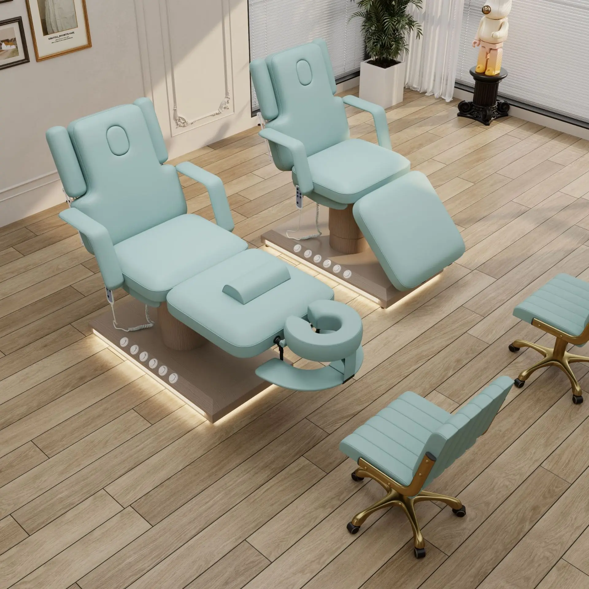 HOCHEY Modern Light Luxury Multifunctional Elegant Black Manual Remote Lifting 3 Motors Electric Beauty Tattoo Massage Bed