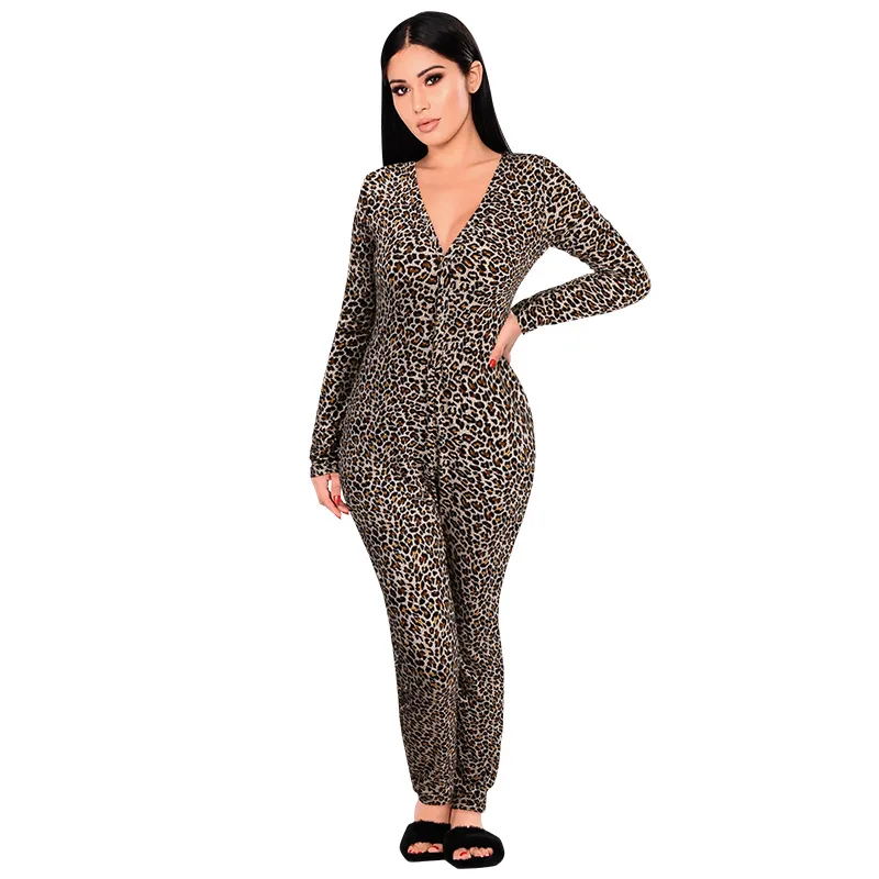 
Manufacturer OEM Latest Design Mommy Clothing Ladies Pajamas Rompers Leopard Printed One Piece Jumpsuits Rompers Women 