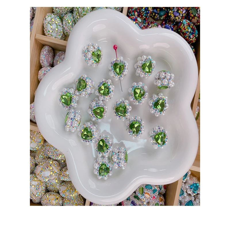 2023 High quality pave Love pearls elliptical crystal disco ball beads rhinestone ball beads for bracelets