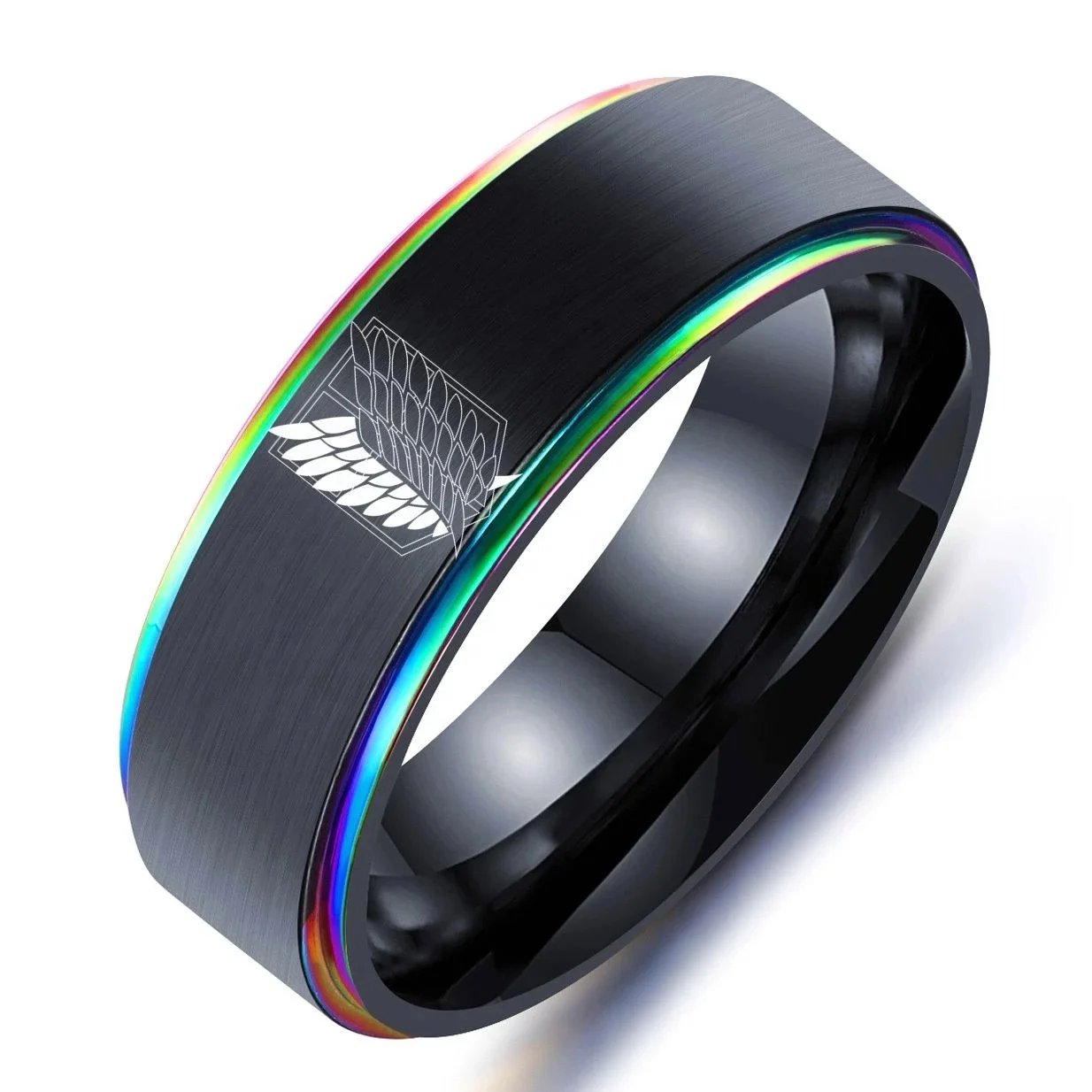 Attack on Titan Black sliver Stainless Steel Ring Wings Of Liberty Flag Finger Rings For Men Women Jewelry