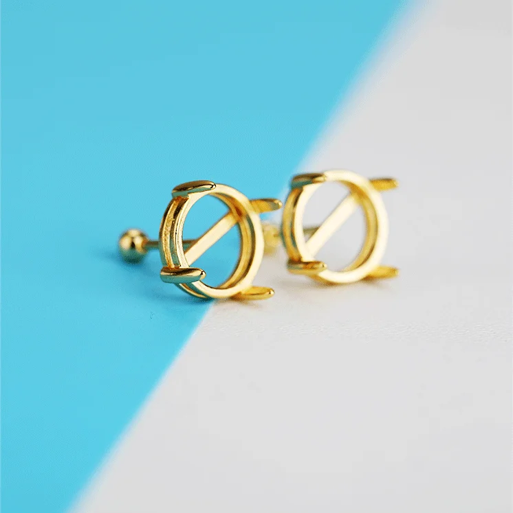 Inlay Jade Pearl Earring Setting 925 Sterling Silver Blank Stud Earring Base for Jewelry Making