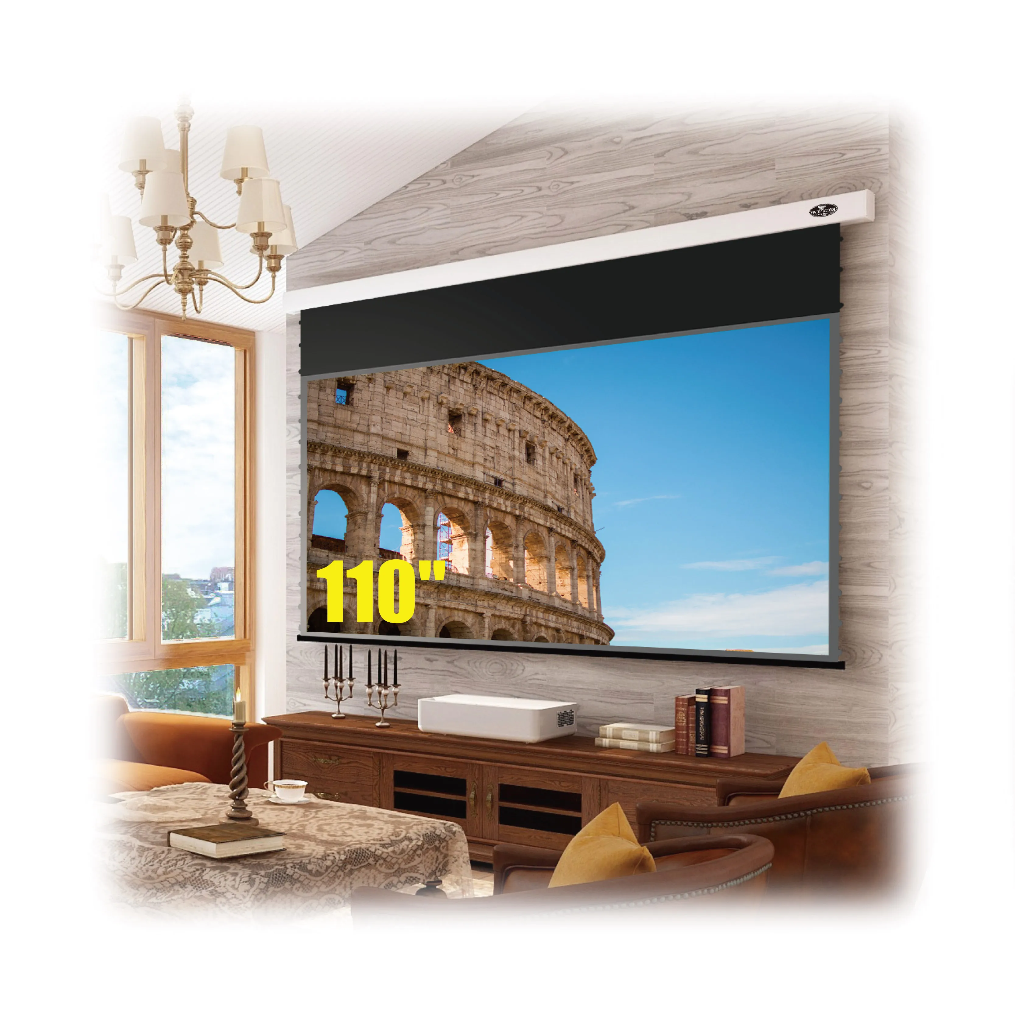 VIVIDSTORM 2 set  PRO Slimline 110 inch Drop Down screen for UST Projector Ambient Light Rejecting electric tension screen