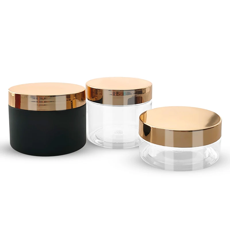 250ml cosmetic packaging clear amber black pet plastic cream jar with plastic lid