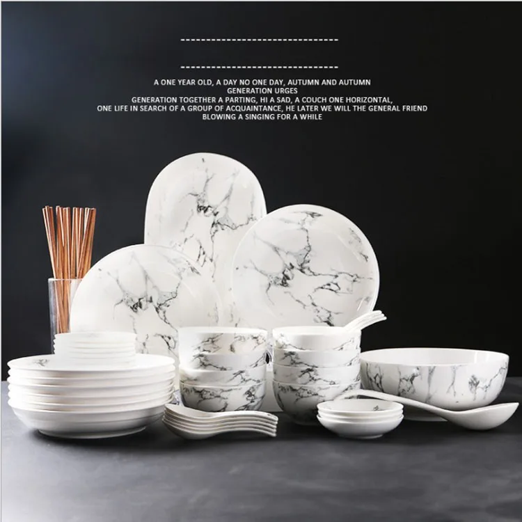 Luxury home decor wedding gift marble ceramic plate bowl dish set porcelain dinnerware dinner set