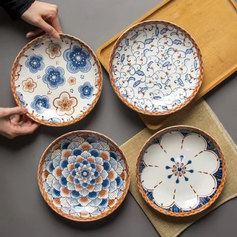 Japanese-style plate ceramic creative household vegetable plate pastoral style dinner plate disc new ins tableware combination p