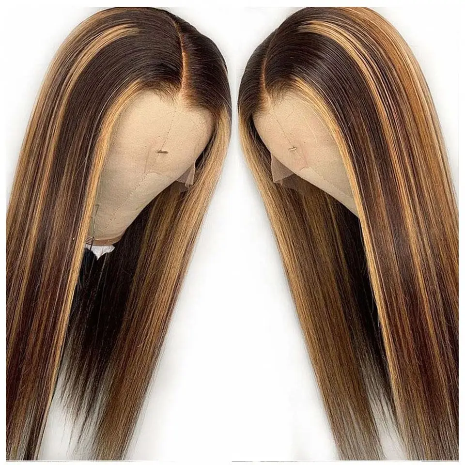 Highlight Wig Vendor Wholesale 1b Honey Blonde Ombre Hair Wig With Dark Roots Mink Peruvian Virgin Human Hair HD Lace Front Wig