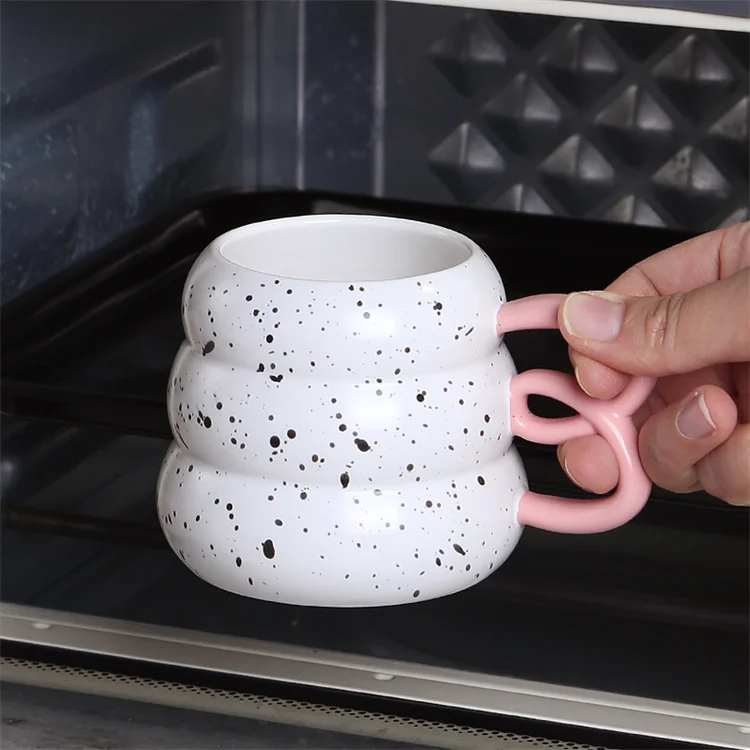 European donuts shape splash ink white custom logo cup coffee ceramic mug creative cups with unique handle