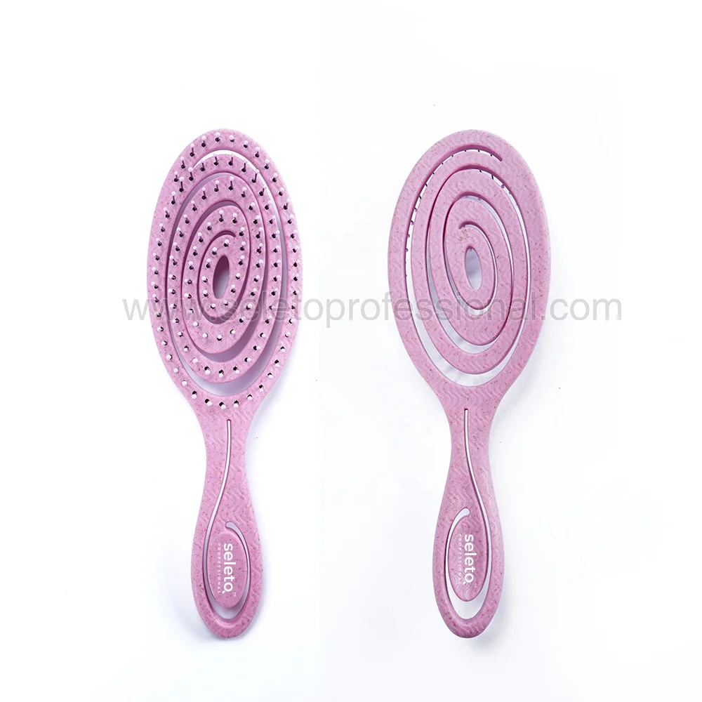 Eco Wheat Straw Recycled Hair Brush Biodegradable Circular Shape Vent Brush For Girls