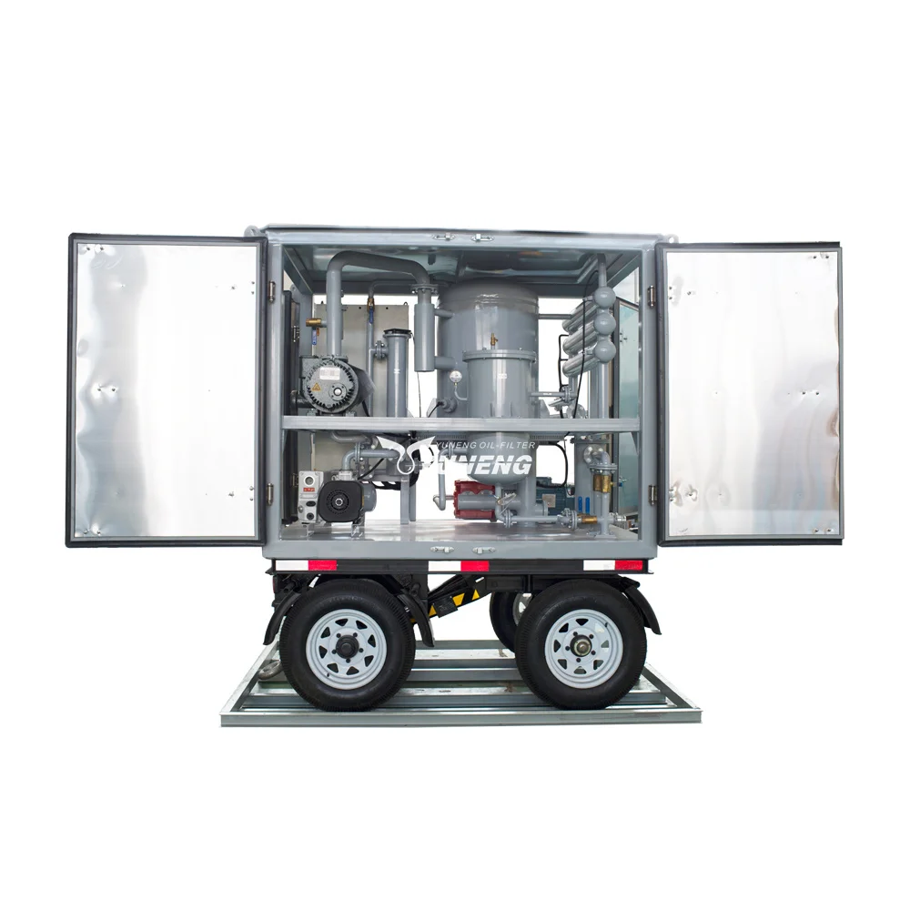 High Vacuum Transformer Oil Purification Treatment Machine mounted on mobile trailer with weather-proof canopy