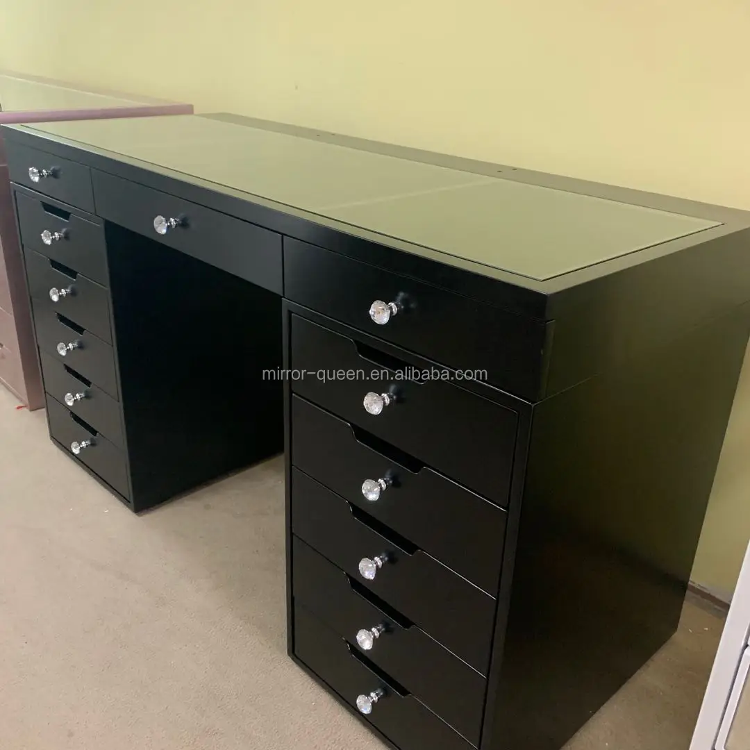 
Роскошный современный глянцевый туалетный столик принцессы для девочек в спальню со светодиодным зеркалом, туалетный столик с 13 ящиками, прозрачный стеклянный Топ 