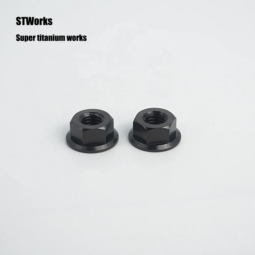 cnc machining titanium 6al4v Flange Nut  din6923 Titanium Hex flange Nut Black M8