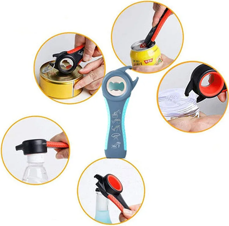 YM Jar Opener 5 in 1 Multi Function Can Opener Bottle Opener Kit with Silicone Handle Easy to Use for Children Elderly
