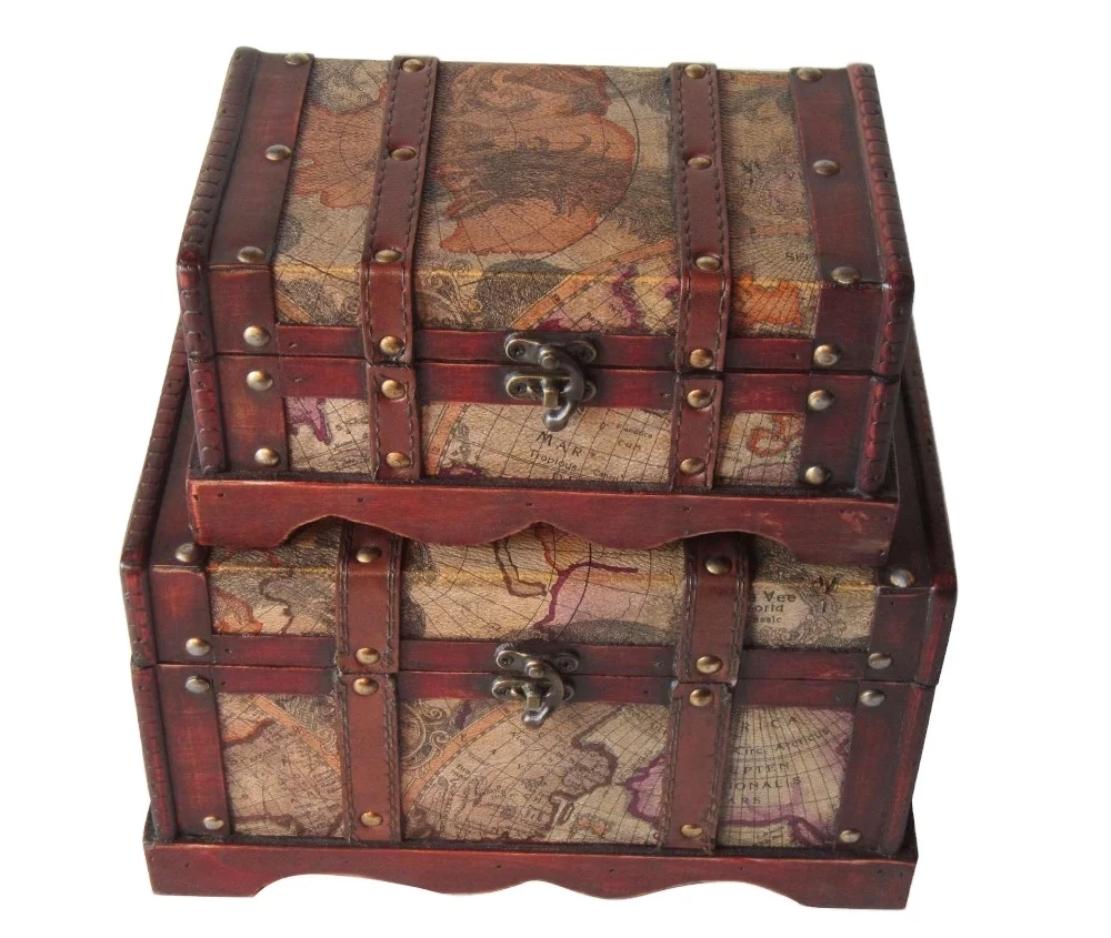 Оптовая продажа Роскошные Антикварные винтажные деревянные сундуки с сокровищами маленькие ящики высокого качества ювелирные изделия