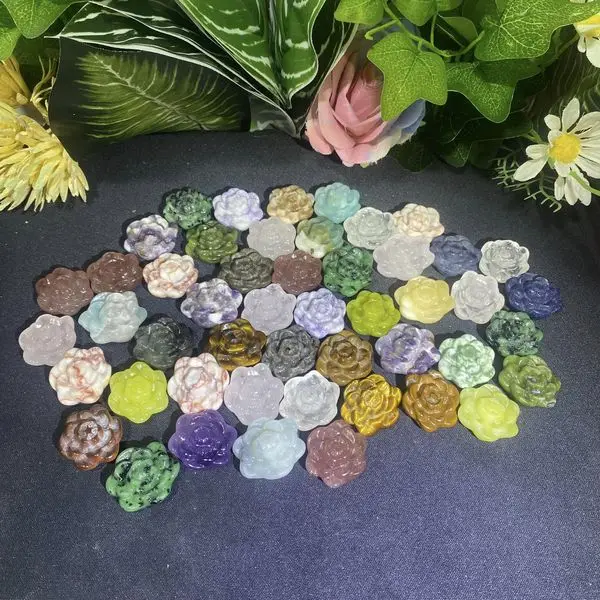 Mini Natural Crystal Carvings Healing Stones Handmade Artwork Wholesale Mini Crystal Flower Quartz For Christmas Gifts
