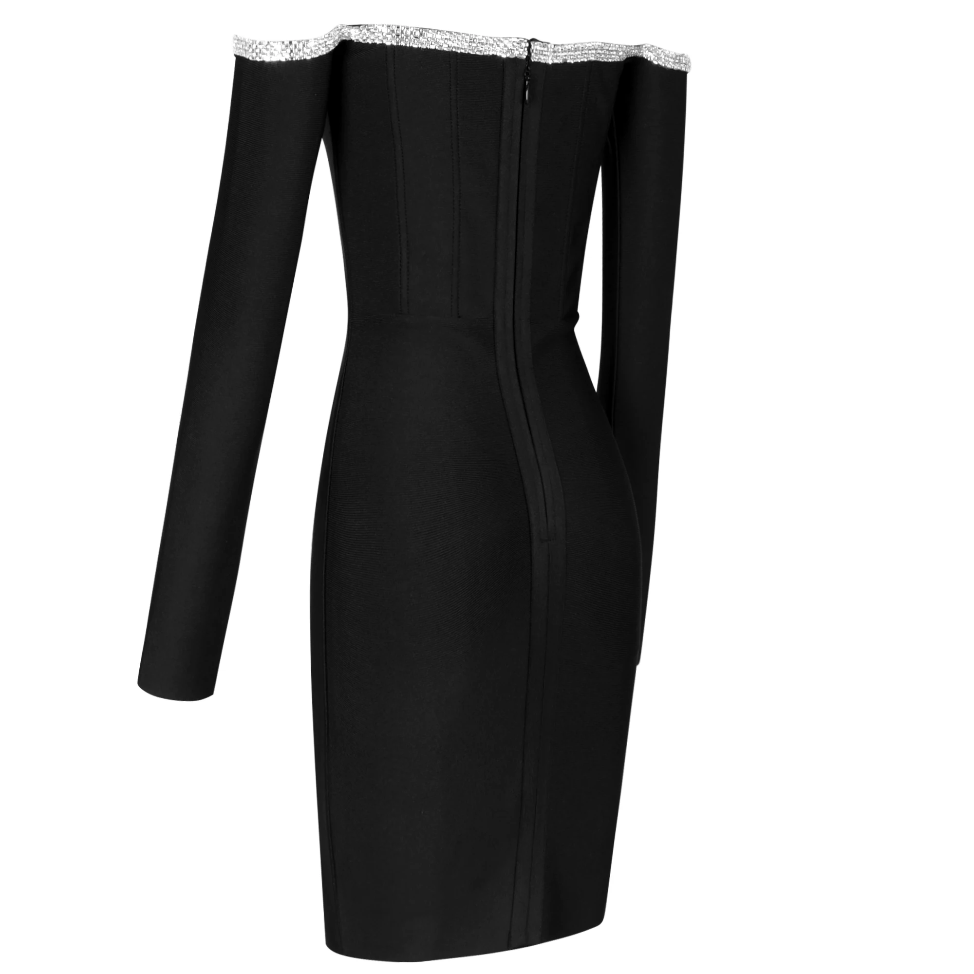 D147 Sexy strapless diamond long sleeve mini bandage dress women