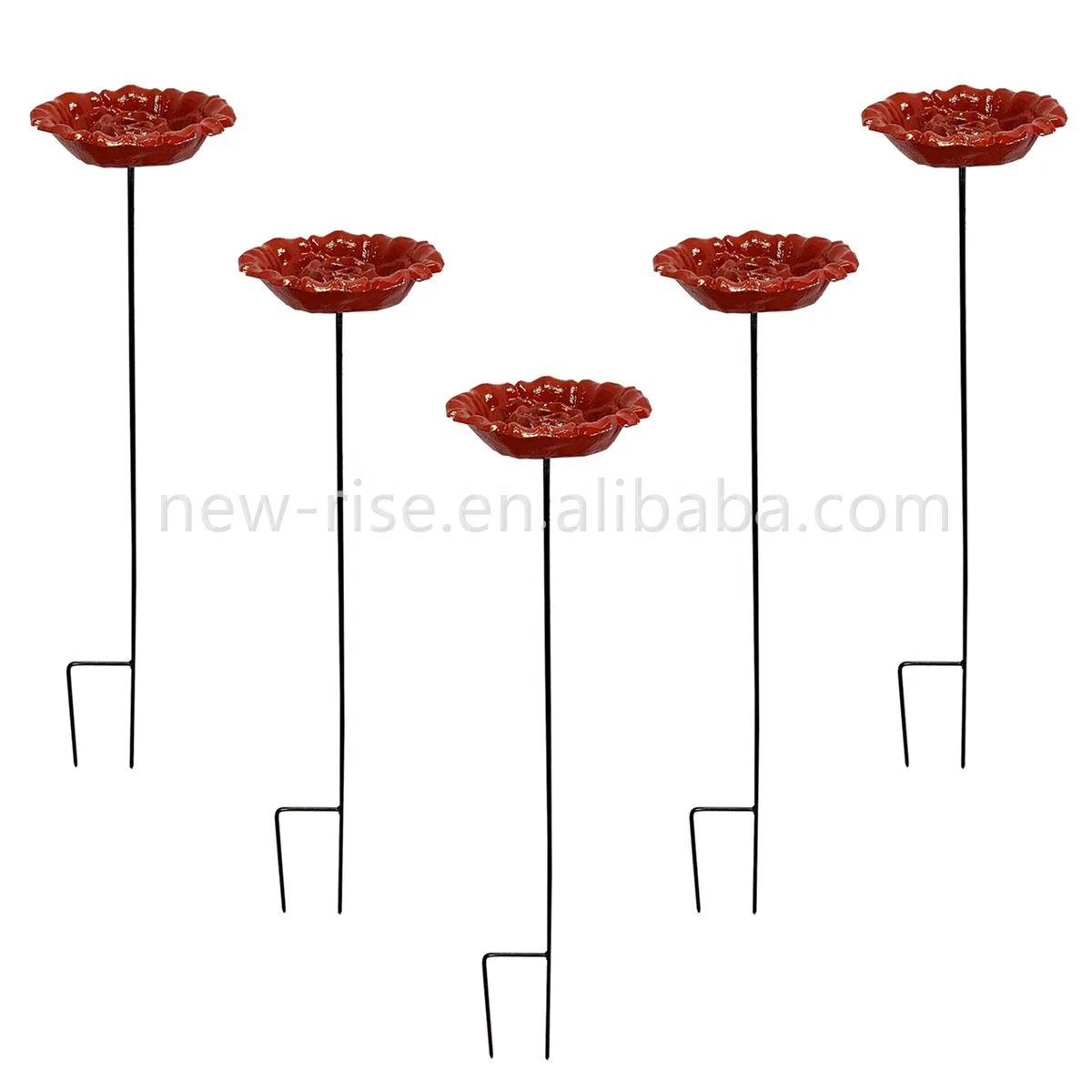 5 Pack Rose Cast Iron Standing Bird Feeder Double Spike Support Feeders Bowl for Outdoor Feeding Tray
