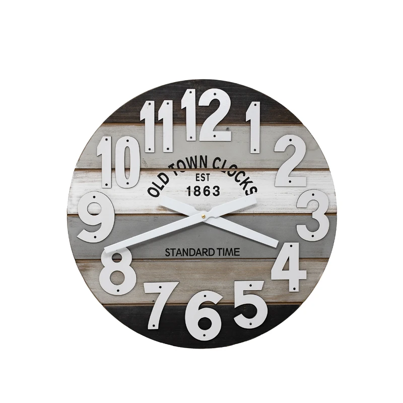 Farmhouse Decor Arabic Numerals Rustic Chic Style Wooden Round  diy wall  word clock