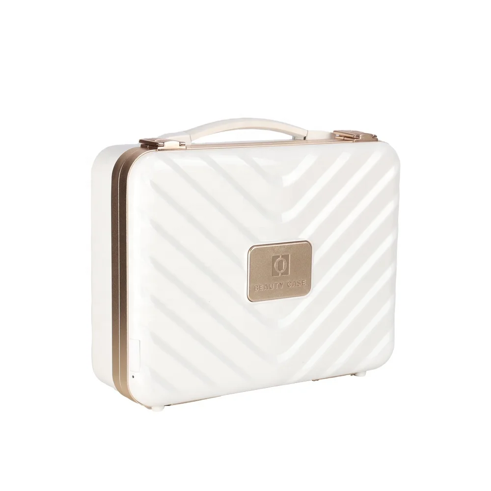 High Quality Makeup Box Cosmetic Storage Trolley Hard Plastic Mental Frame with LED Mirror Soft Rubber Handle Logo Customize