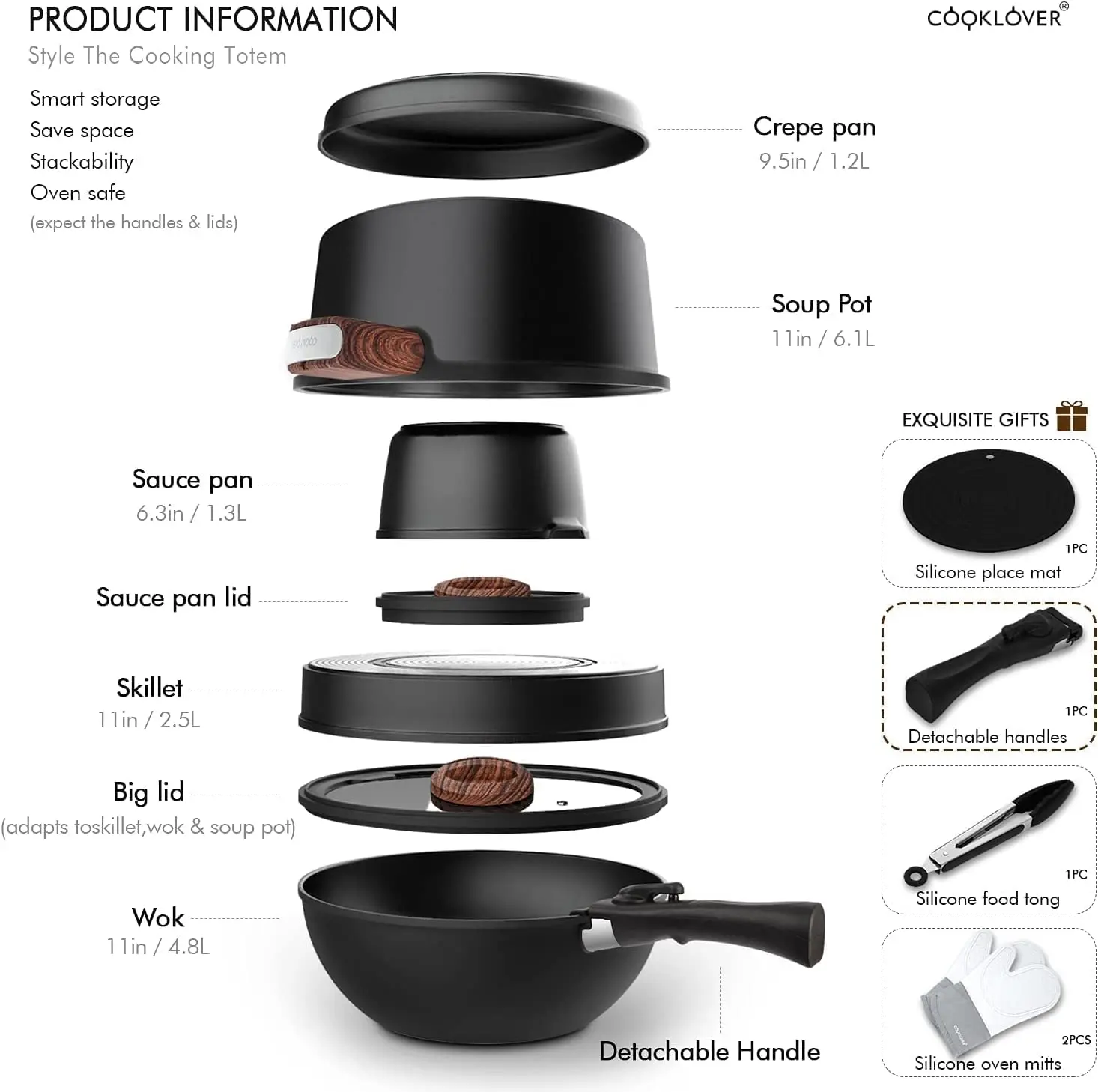 Cooklover Best Kitchen Ware Induction Cooking Pot Cookware Set With Glass Lid