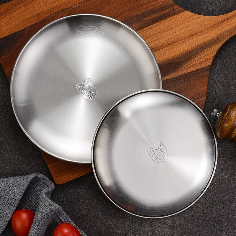 Stainless Steel Dishes Metal Dinner Plate For Camping Serving Furit And Food Plate