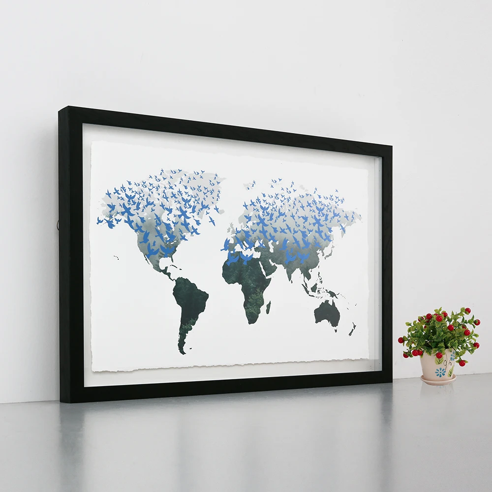 Framed painting wall decor with world map wall art