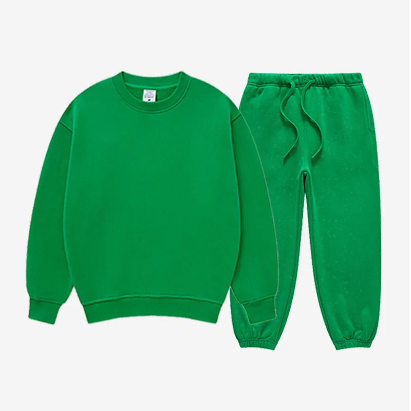 Conyson Custom Logo 365 GSM Autumn Spring Boys Girls Clothing Sets Kids Tracksuits Winter Fleece Kids Solid Sweatsuit Set