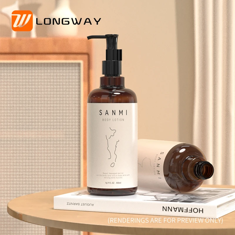 500ml/16oz empty plastic PET bottle with long neck pump for shower gel shampoo body lotion