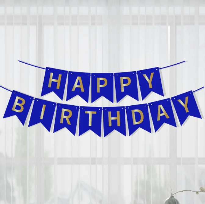 Flower Patterned Fishtail Banner Bronzing Happy Birthday Paper Flag for Eid Mubarak Party Decorations