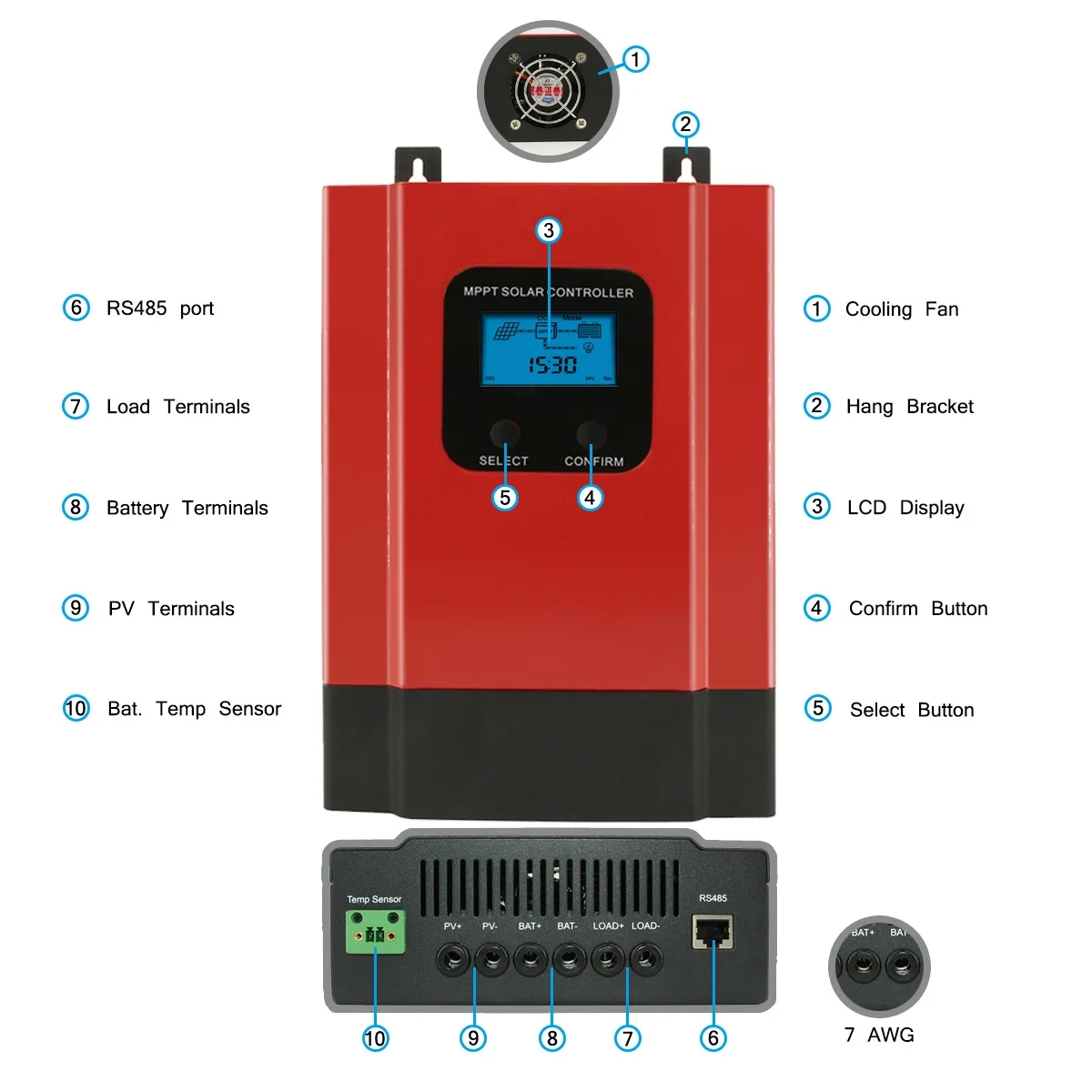 DC24V/48V MPPT 20A/30A/40A/50A/60A MPPT Solar Charge Controller 60A For Solar Power System