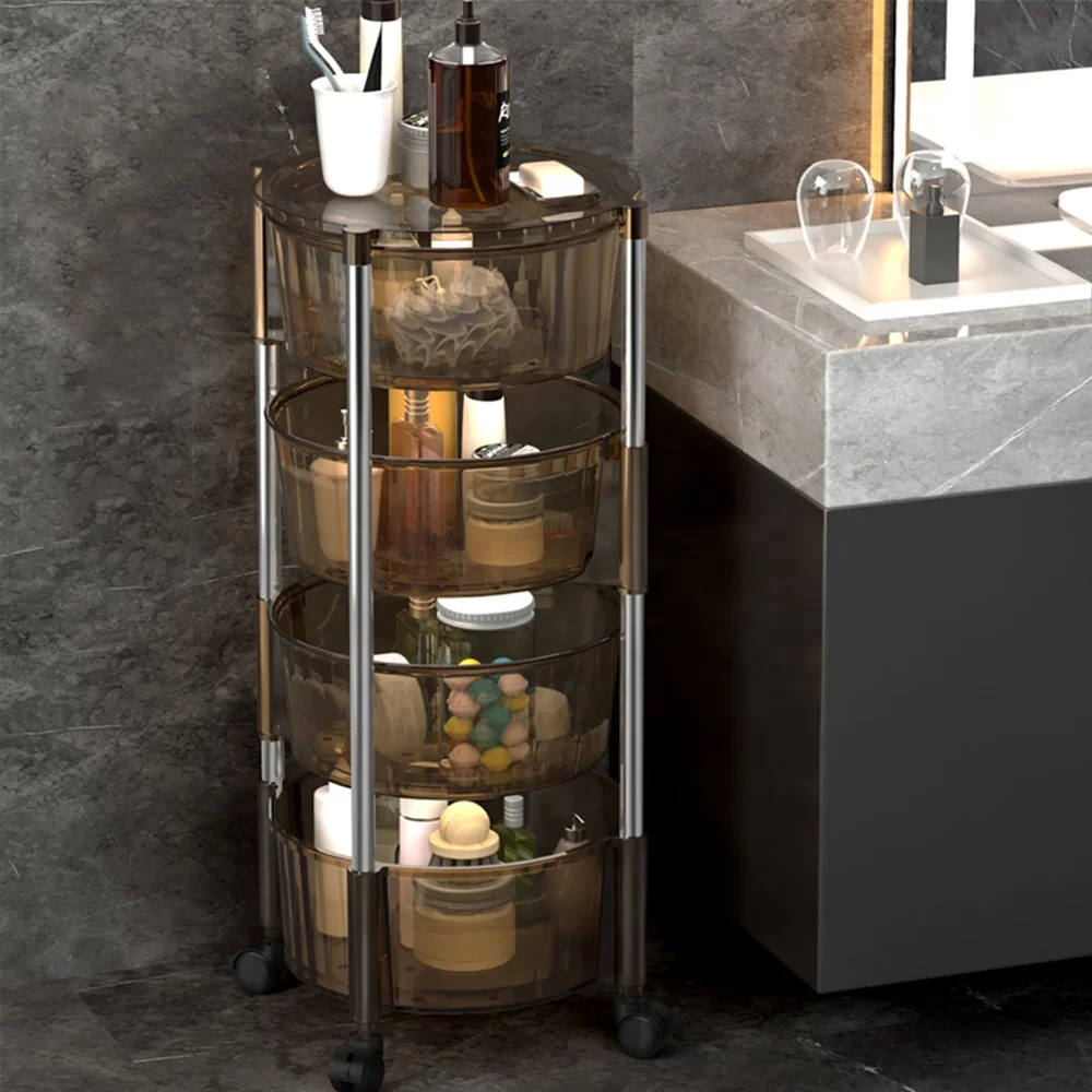 360 Degree Acrylic Rotating Storage Rack Storage Shelf Fruit Vegetable Rack Kitchen Basket Plastic Kitchen Storage Cart