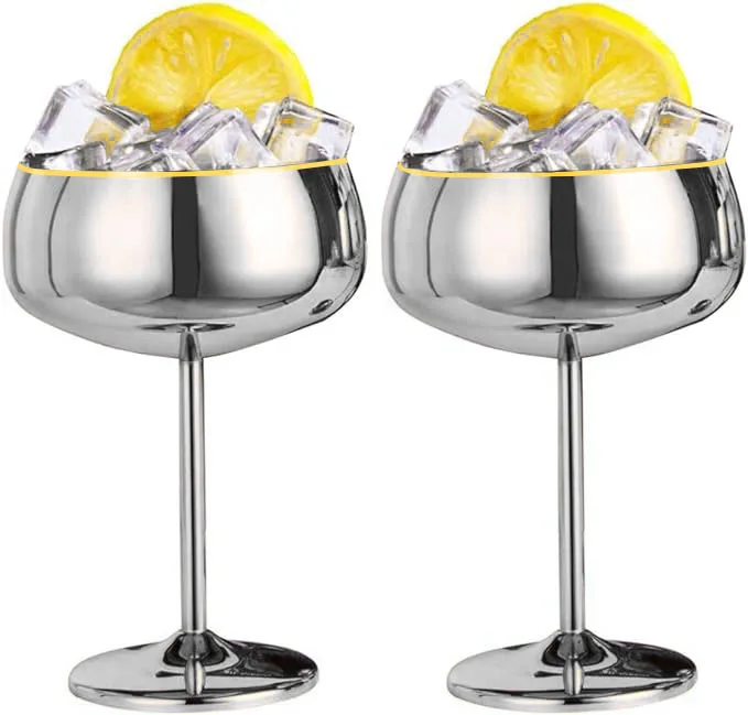 New Martini Cup With Gold Edge And Long Handle Stainless Steel Shot Wine Glass Metal Shot Glasses