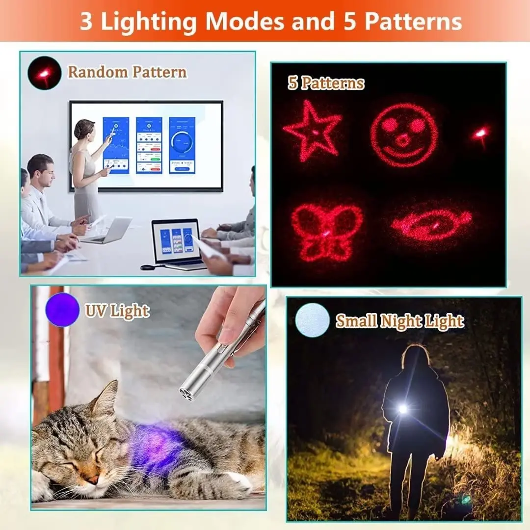 Rechargeable Cat Laser Pointer Toy 3 In 1 Red Laser Pointer Interactive Light Training Tool With USB Charging For Cat Dog
