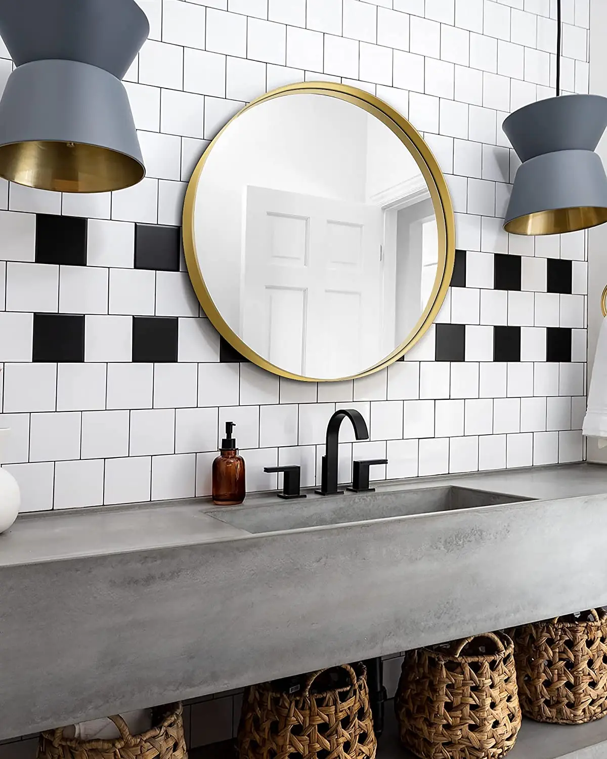  Black round circle recessed mirror premium metal framed wall-mounted hanging for bathroom washroom bedroom home