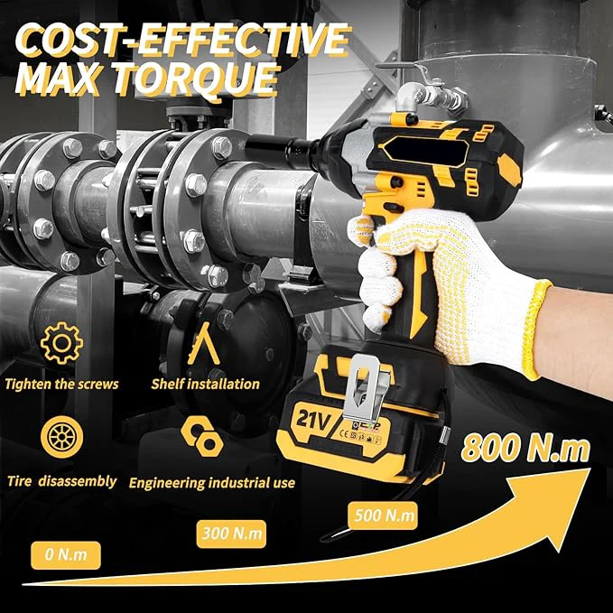GreenBatt OEM/ODM 1/2 Cordless Impact Wrench Set with Brushless Motor and Lithium Battery 800N.M Power Wrenches Tools