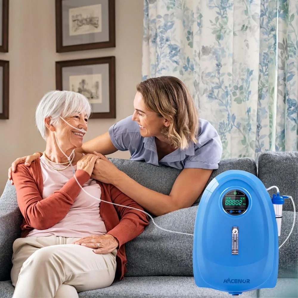 HACENOR Small Low Noise Sleeping 1-5L Adjustable Continuous Flow Oxygen Concentrator Home Use 5L Oxygen Concentrator For Sale