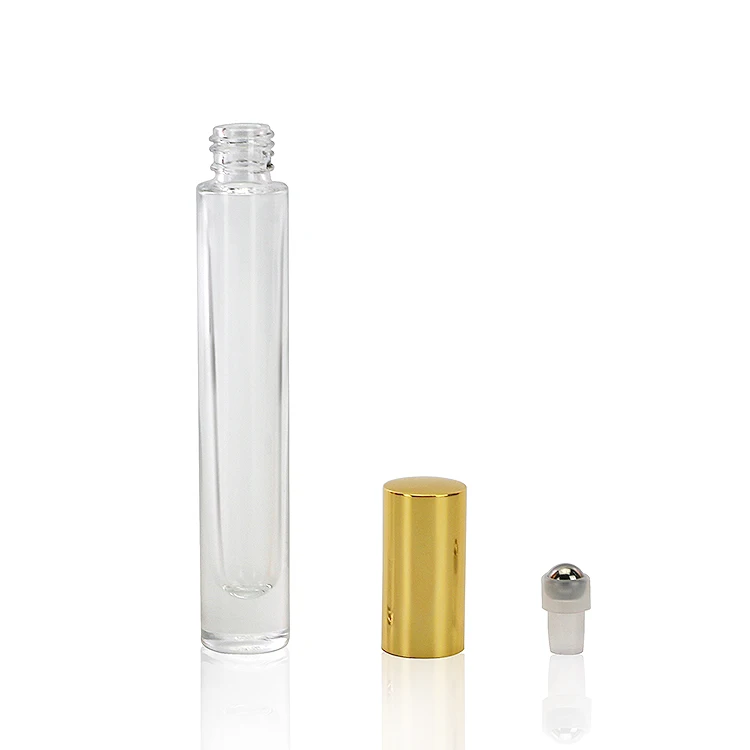 Wholesale 10 ml transparent thick bottom essential oil bottle roll on glass 10ml roller perfume bottle with stainless steel ball